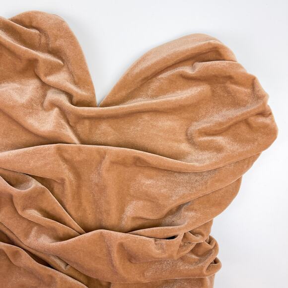 Express Size M Body Contour Velour Strapless Ruched Top Beige Sweetheart Tan - Picture 2 of 9